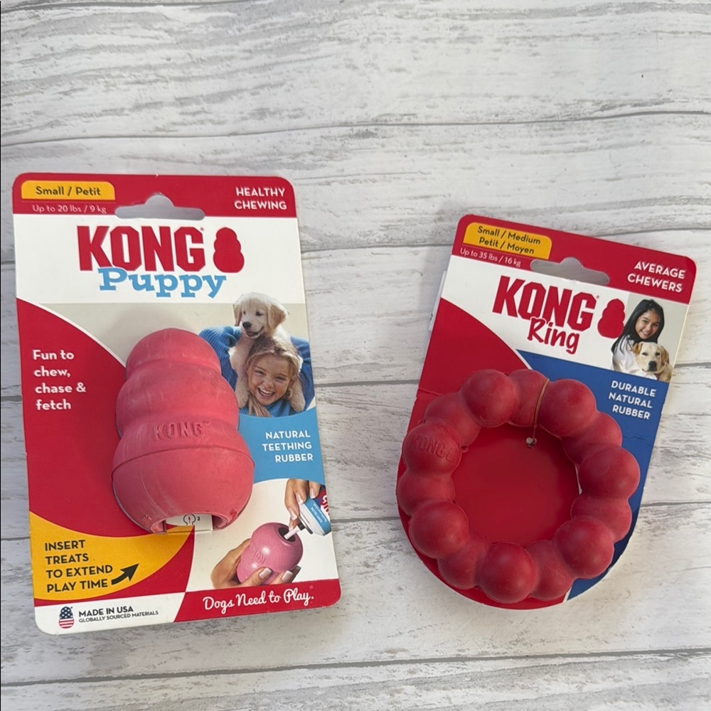KONG Puppy Chew Toy & KONG Ring Red Dog Toys - 2 Pack